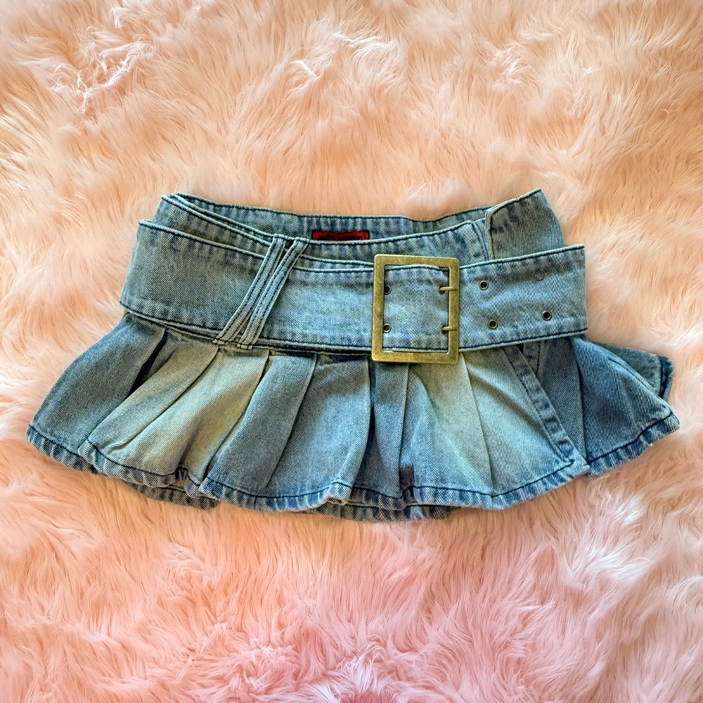 Jaden London Denim Pleated Mini Skirt with Belt